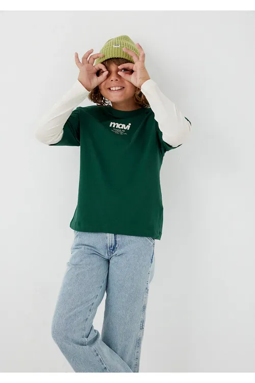 Logotip ýazgyly ýaşyl futbolka Loose Fit / giň amatly biçüw 6610488-71932 - 36753078