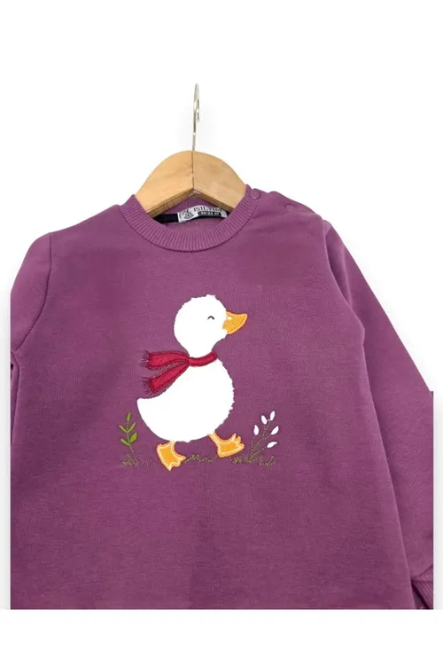 Gyz bäbek üçin gyşky üç sapakly tüýli, ördek keşdeli 6-9-12-18-24 aýlyk 2 bölekli geýim toplumy - 36879641 — surat 5/7