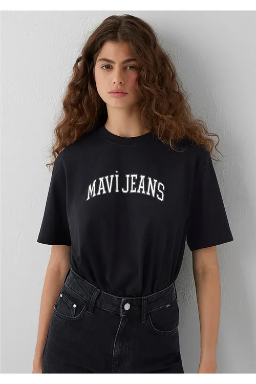 Jeans ýazgyly gara futbolka Regular Fit / kadaly biçüw 1614381-900 - 36744773