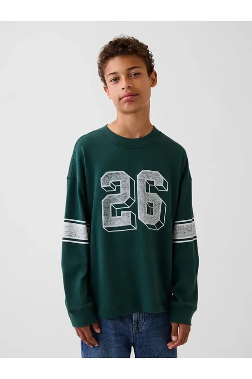 Oglan çagalar üçin goýy ýaşyl Kids Heavyweight Oversized grafik suratly futbolka - 36891226