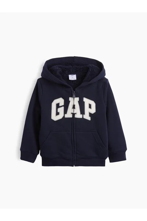Oglan bäbekler üçin logotipli sydyrmaly Şerpa switer Goýy gök - 36887953