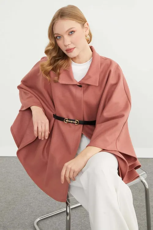 Guşakly we polo ýakaly kaşe matadan panço - 33436575