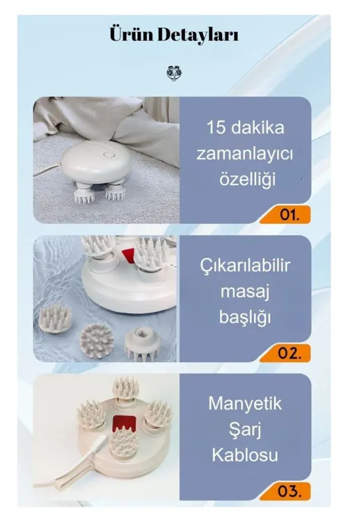 Göçme zarýadly suwa durnukly kelle, bil, boýun we bütin beden masaj enjamy - 33782863 — surat 3/8