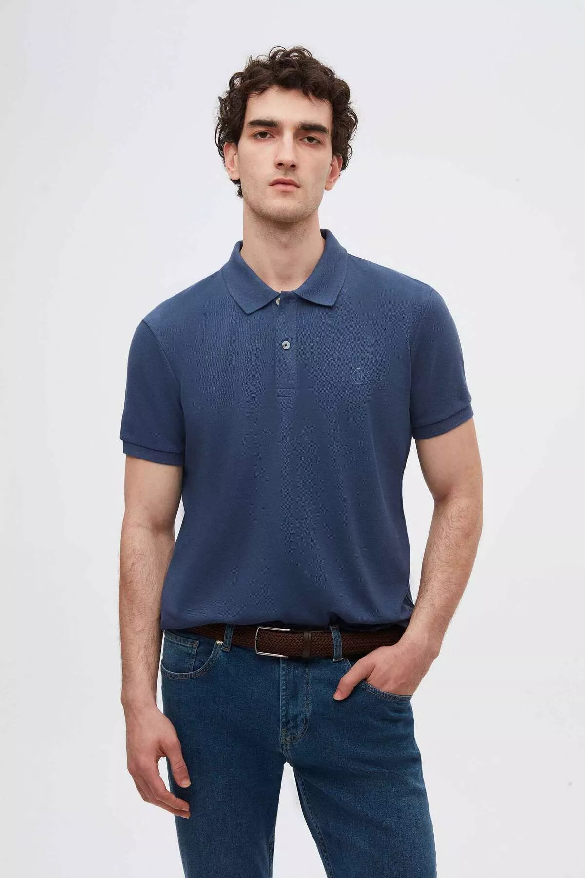 Indigo reňkli pagta polo futbolkasy Ds Damat (Regular Fit) - 24111956 — surat 2/5