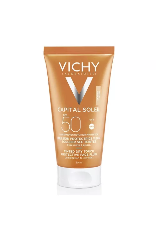 Ýagly deri üçin Capital Soleil reňk beriji BB-emulsiýasy SPF 50+, 50 ml - 20529054