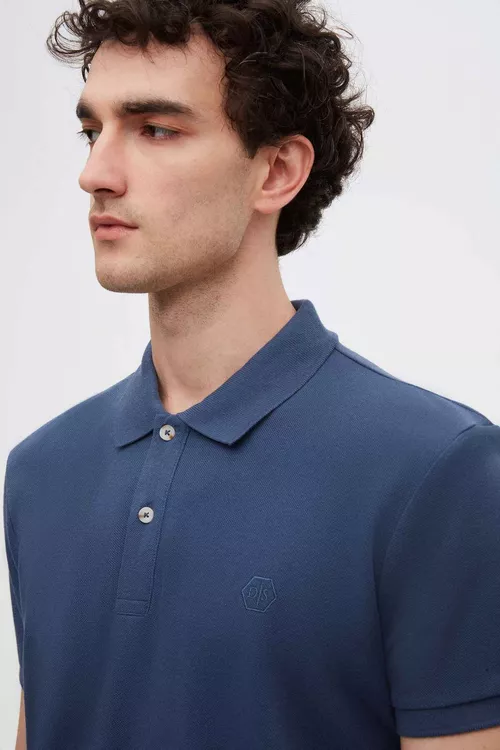 Indigo reňkli pagta polo futbolkasy Ds Damat (Regular Fit) - 24111956 — surat 3/5