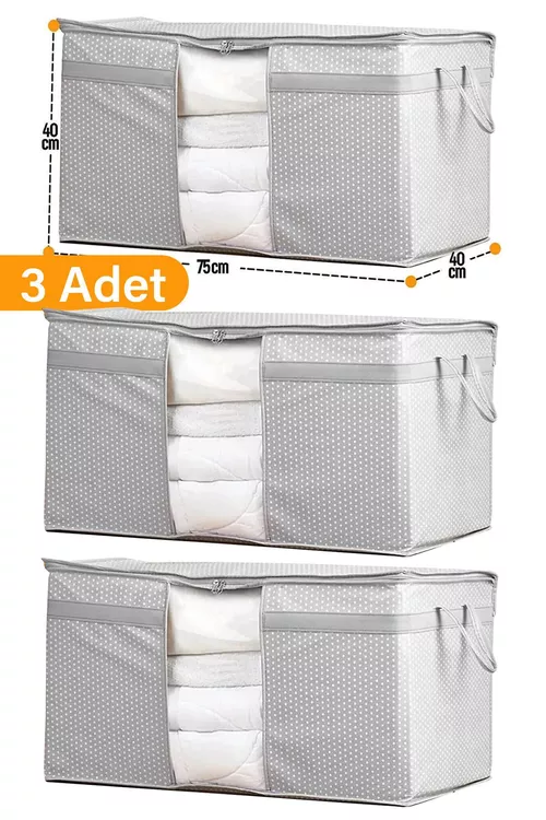 3 sany - Ýassyk we ýorgan üçin penjireli kofr, çal nokatly 75x40x40 sm - 23073126