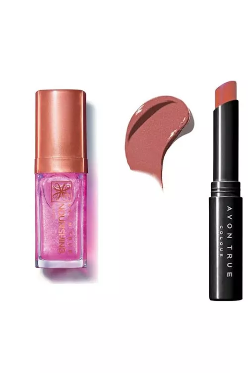 Nourishing Shimmering Petal dodak ýagy we Avon Ultra Beauty Totally Twig dodak pomadasy - 20122964