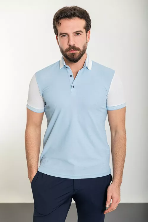 Erkekler üçin Slim Fit gök polo-futbolkasy - 25591212