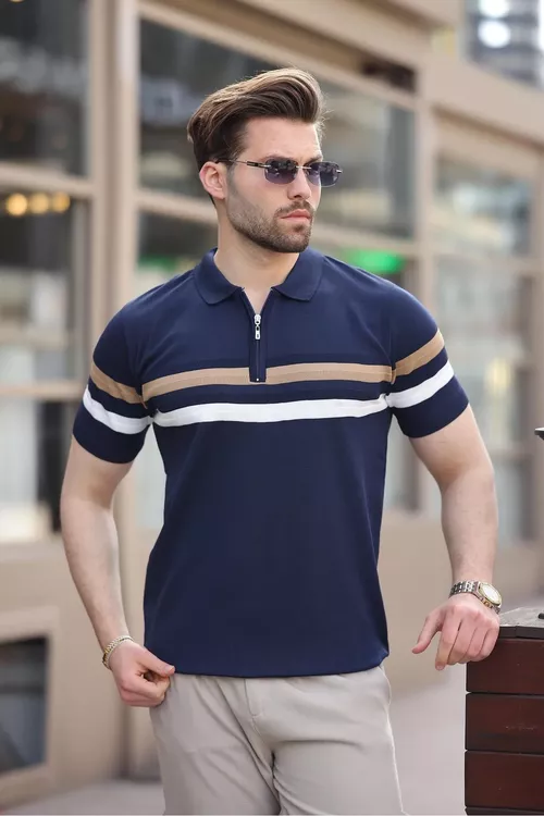 Sypdyrmaly goýy gök trikotaž erkek polo futbolkasy - 27486851