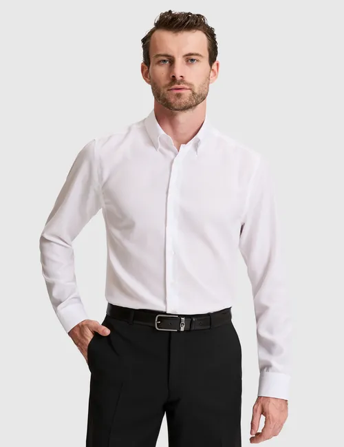 Slim Fit uzyn ýeňli ak ýönekeý köýnek - 36517046
