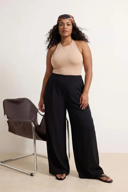 Gara reňkli, epinli, Wide Leg/giň balakly dökülip duran trikotaž uly ölçegli balak TBBSS26AR00021 - 34239507