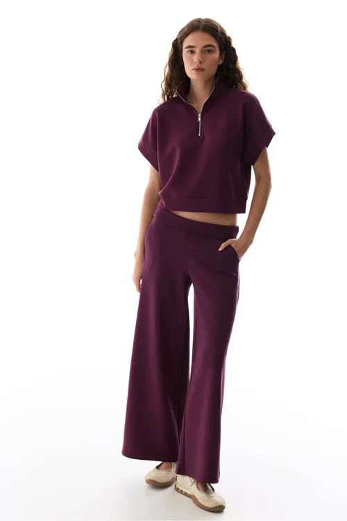 Bordo reňkli, ýüpek ýaly ýumşak Silky Touch, gysga ýeňli, sypdyrgyçly gysga ýeňli bluzka - 36616424 — surat 4/6