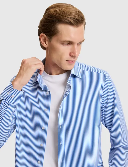 Gök reňkli uzyn ýeňli Slim Fit köýnegi - 36787122 — surat 2/6
