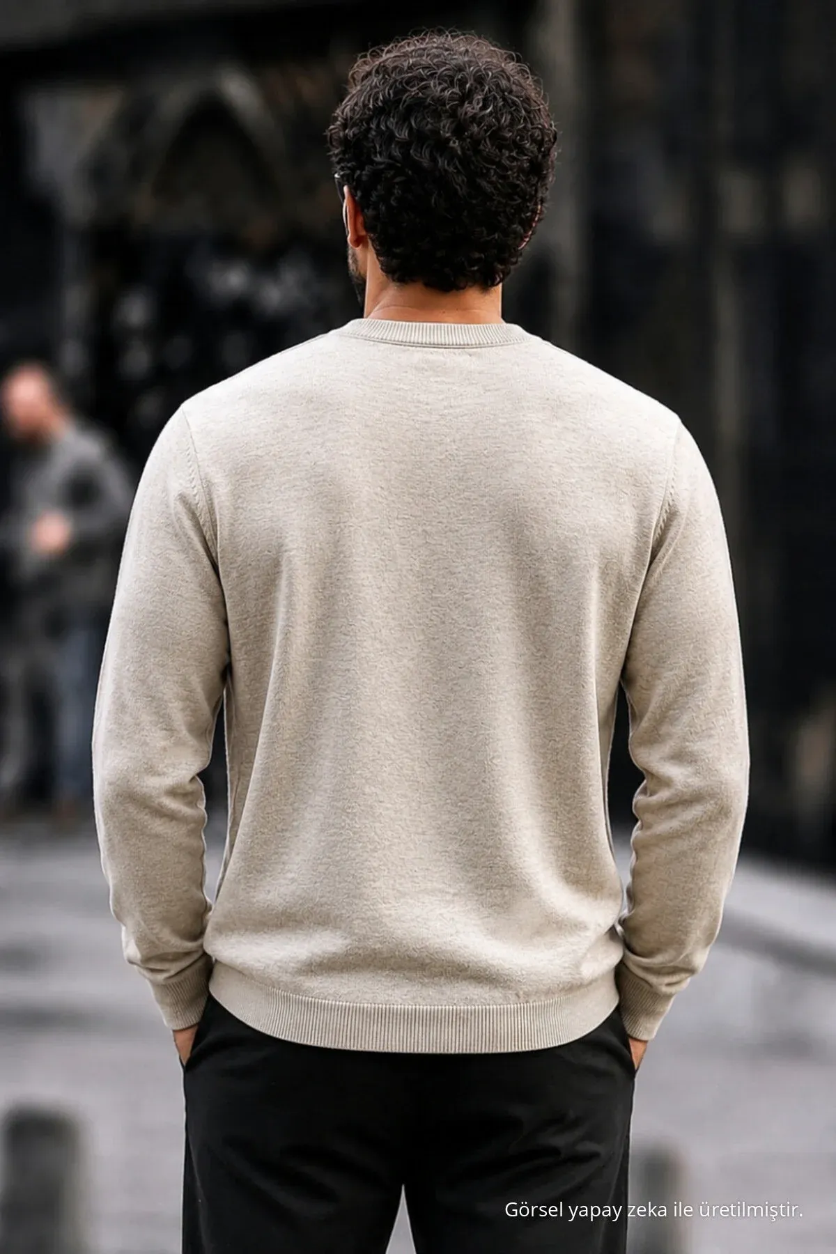 Erkekler üçin her günki Regular Fit trikotaž switer Krem reňkli - 36865160 — surat 5/6