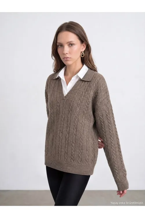 10885 Ýüň garyşykly polo ýakaly jempir - 36793207 — surat 5/8