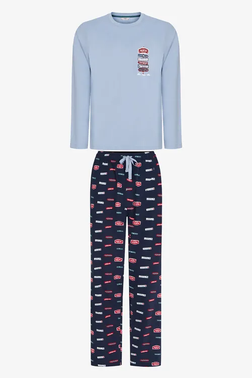 Geometrik nagyşly balakly we uzyn ýeňli erkek adam pijama toplumy Aurora Station - 36889739