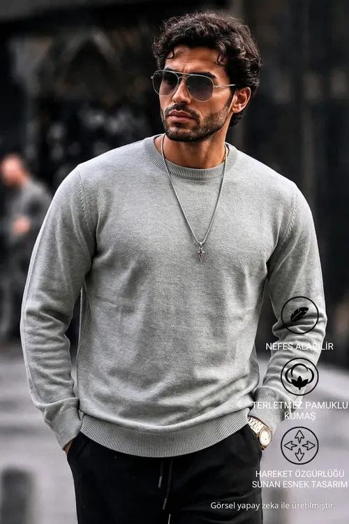 Erkekler üçin her günki Regular Fit trikotaž switer Çal - 36865154