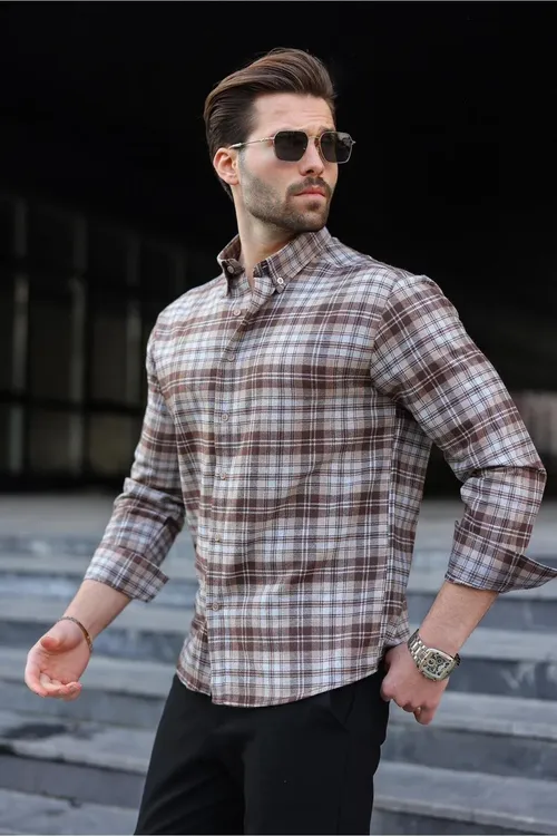 E6768 Camel erkek öýjükli köýnegi - 30993503