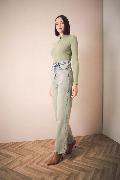 Eskitme Görnüşli Wide Leg Jean - 25063294