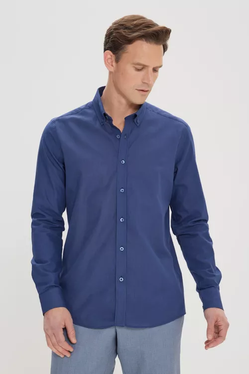 Erkekler üçin pamykdan Tailored Slim Fit köýnegi - 4364025
