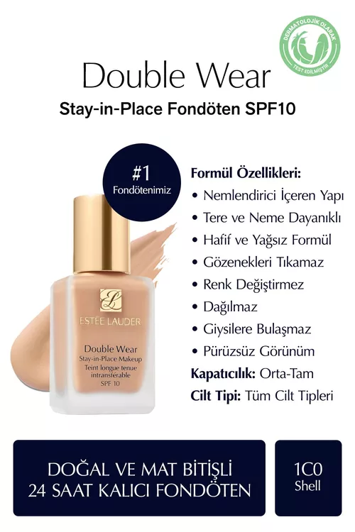 Tebigy we mat görnüşli Double Wear Stay-in Place tonal kremi Spf 10 (1c0 Shell) 30 ml - 26805597
