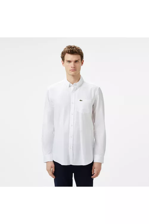 Erkekler üçin ak reňkli Slim Fit köýnegi - 25627210