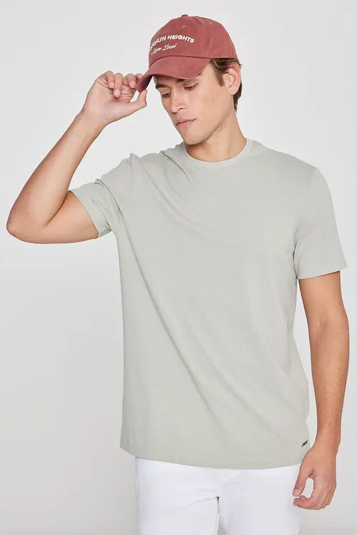 Slim Fit dar kesim bisiklet ýaka žakard mint pagtaly futbolka - 34267509