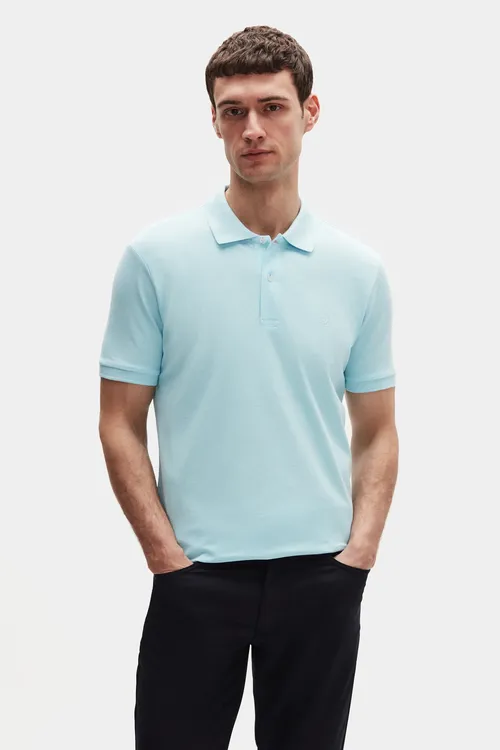 Ds Damat Regular Fit açyk mawy %100 pagta polo ýakaly nagyşly futbolka - 34267951