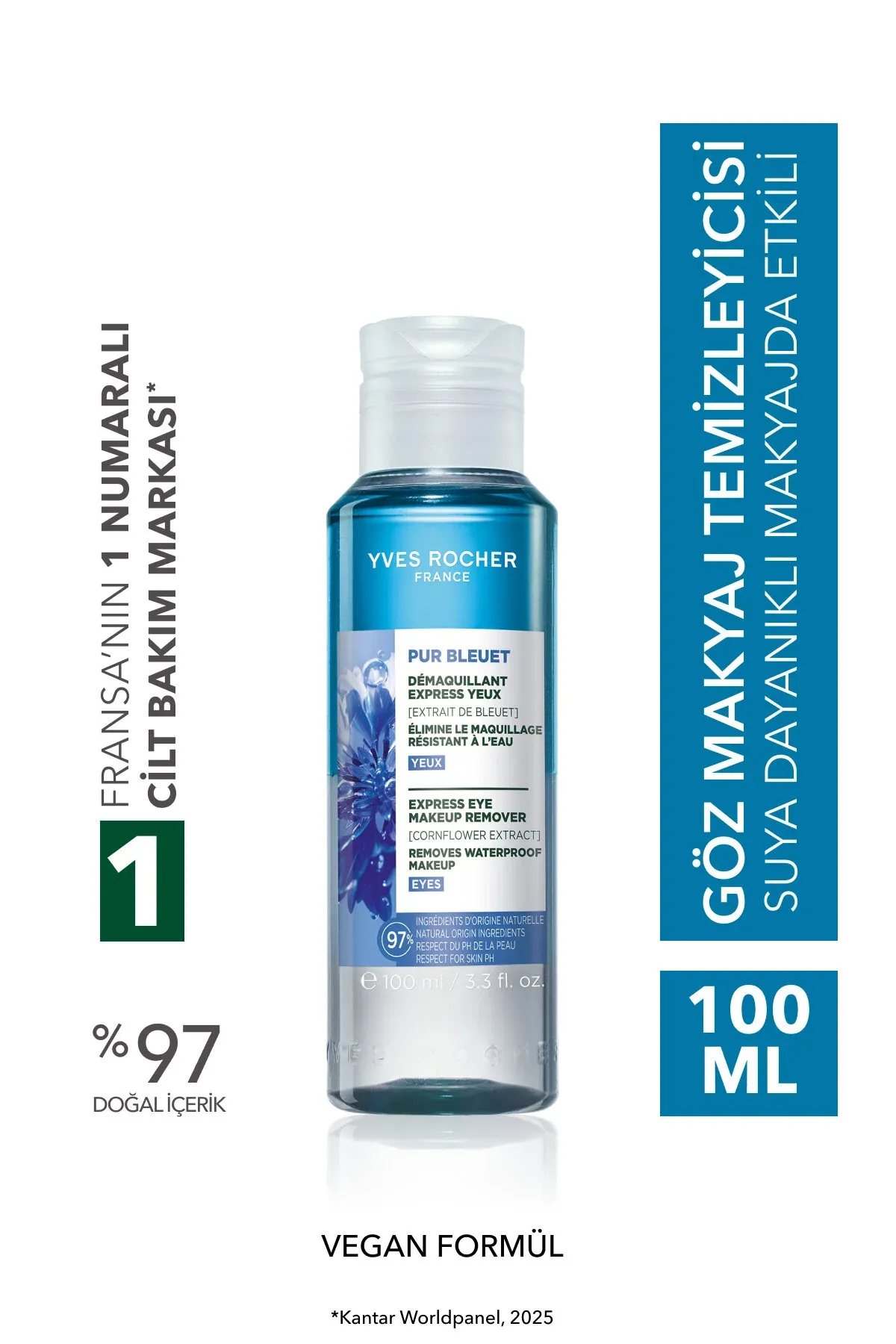 Ähli deri görnüşleri üçin, goşa fazaly, goýy makýaj üçin aýratyn, ýatyşdyryjy göz makýaj arassalaýjysy — Pur Bleuet — 100 ml - 34812140 — surat 1/6