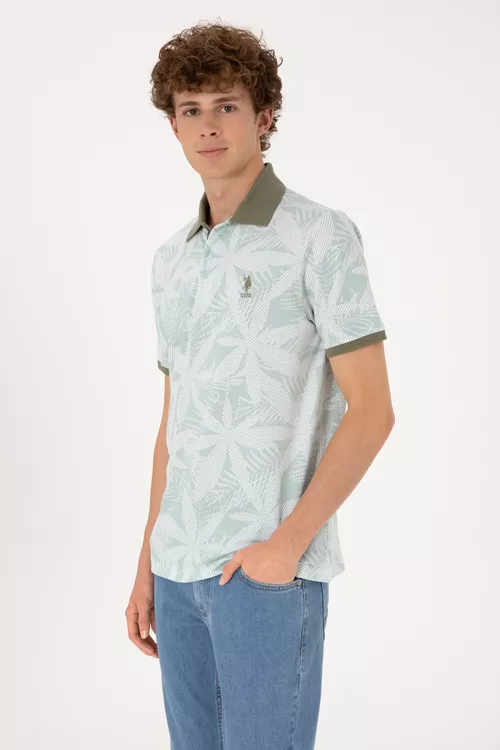 Açyk-ýaşyl regular fit erkek polo futbolkasy - 27609332