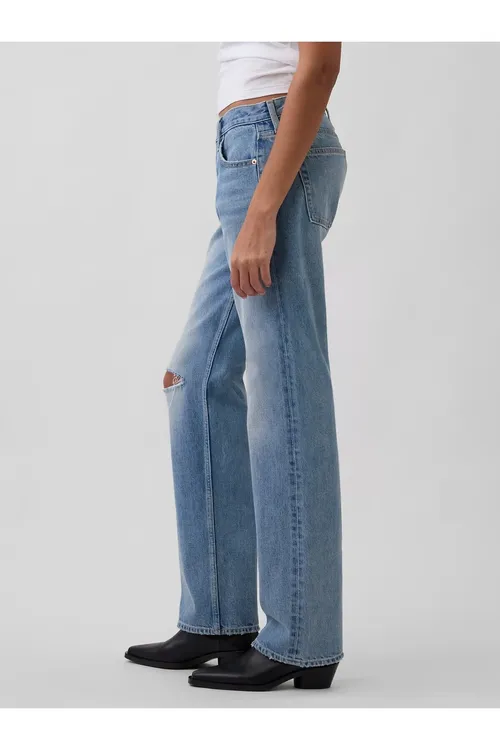 Aýallar üçin açyk gök Mid Rise Rigid Relaxed Straight cins balak - 36189091 — surat 4/5