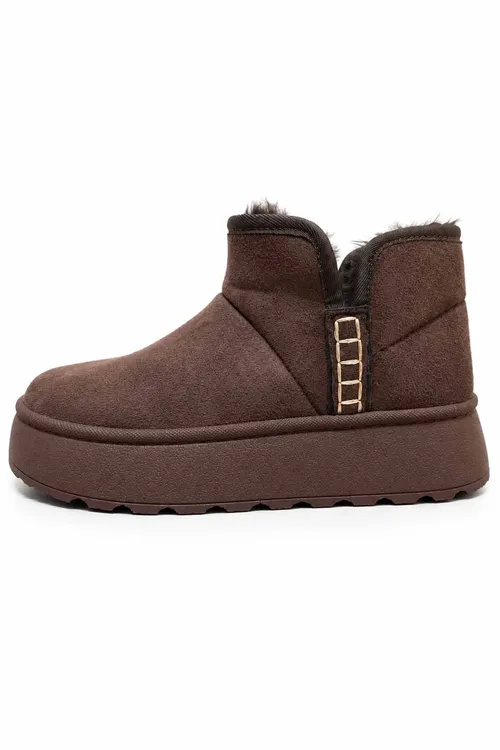 Aýallar üçin goňur mehowly zamşa ädik, galyň platforma dabanly, gysga gonçly gyşky ädik - 36980333