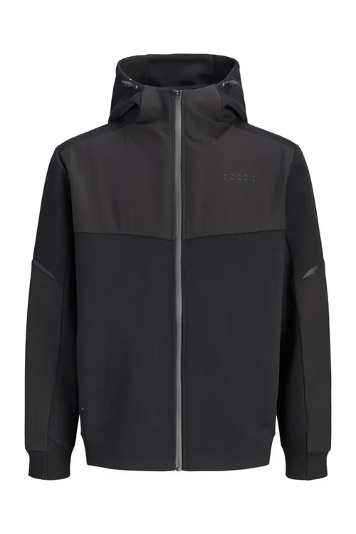Erkekler üçin gara reňkli Jack Jones Jcofusion Sweat Full Zip Wowen Hood switşot - 36962561