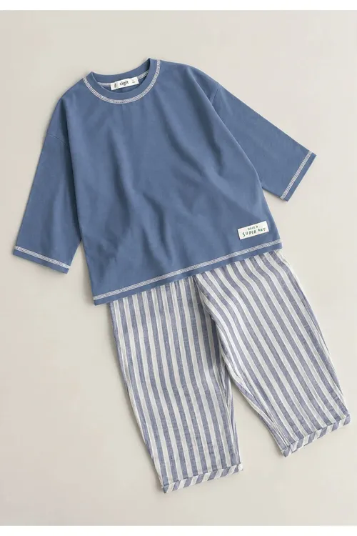 2-10 ýaş üçin galyň zolakly indigo oversize balakly toplum - 36939511