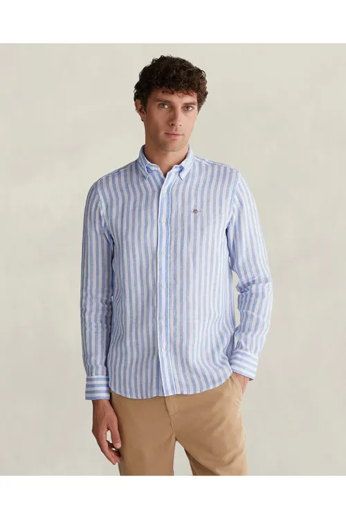Erkek gök regular fit çyzykly belgili köýnek - 36945025