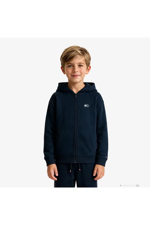 Çagalar üçin goýy gök reňkli syrmaly Tonal Flag Zip Through switşot - 36963401