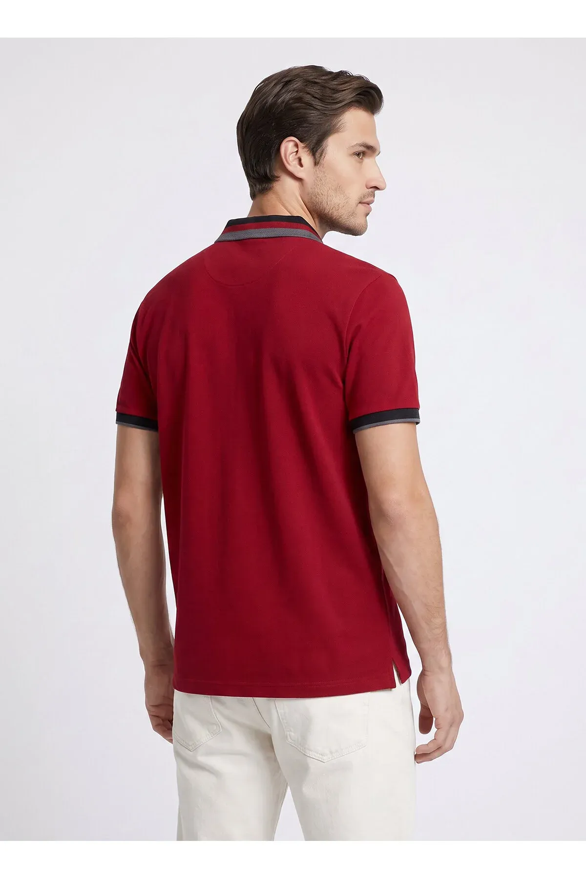 Erkekler üçin bordo zolakly dar biçüwli Slim Fit polo köýnekçe ACE091262034 - 36929249 — surat 5/7