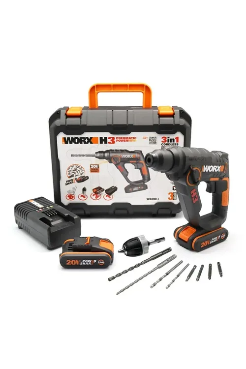 Wx390.1 20 Wolt 2.0Ah Li-Ion 1.2J hünärmen SDS-Plus pnewmatik goşa akkumulýatorly zarýadly perforator + 8 sany - 36948695