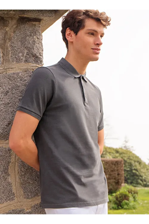 Gara reňkli, dar biçüwli (Slim Fit) erkek polo köýnekçesi ACE091262941 - 36929569