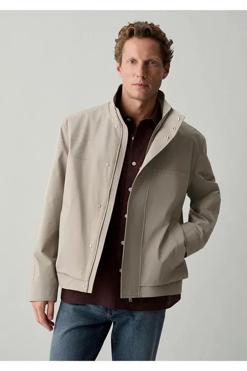 Dik ýakaly bež kurtka Loose Fit / giň rahat biçüwli 0110855-80062 - 36936626