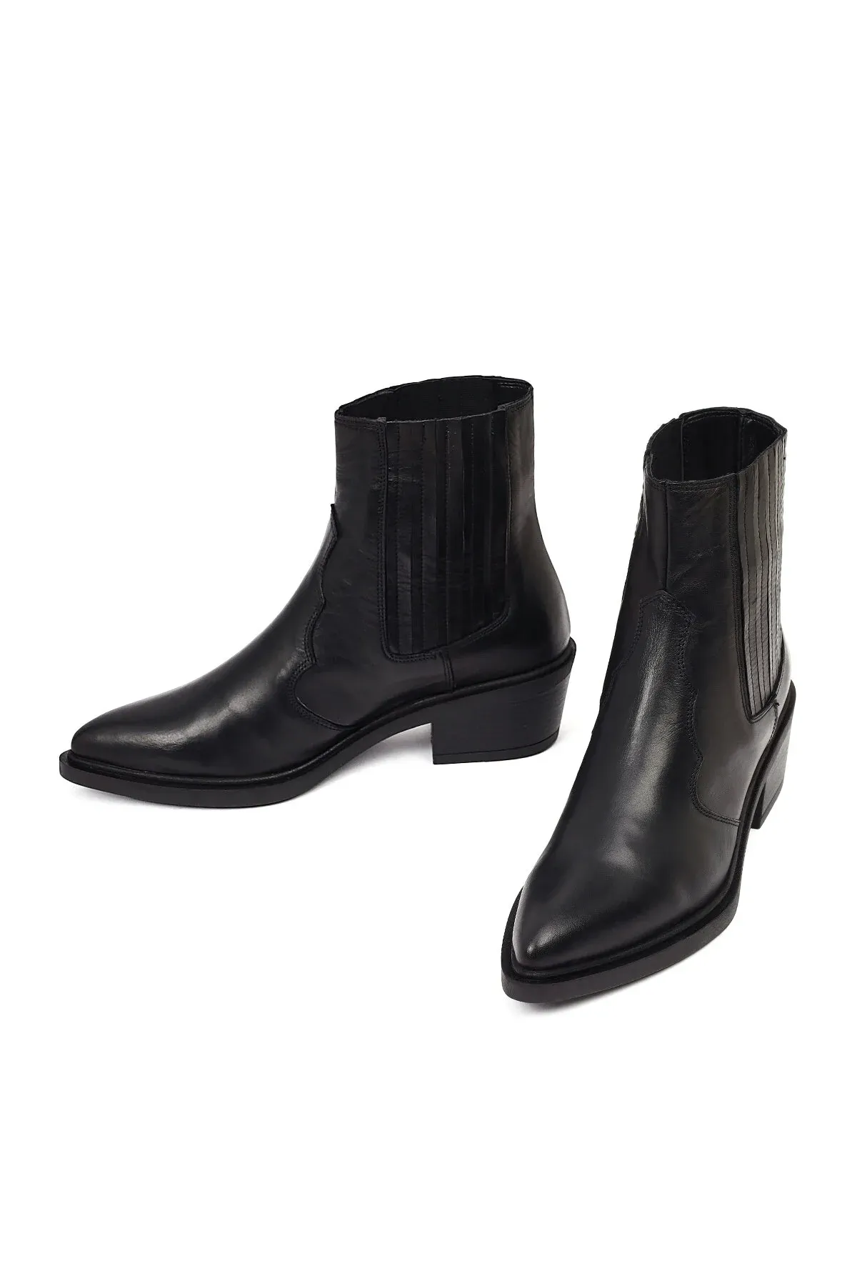 Aýallar üçin gara pes galyň ökjeli deri kowboý ädigi WF190023DV - 36969227 — surat 5/8