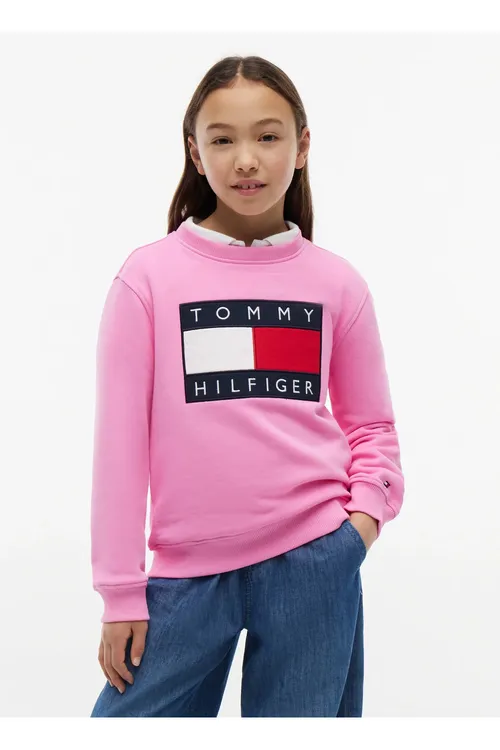 Gyz çagalar üçin gülgüne reňkli Regular Fit nagyşly switşot KS0KS00709-HERITAGE FLAG SWEATSHIRT - 36963483