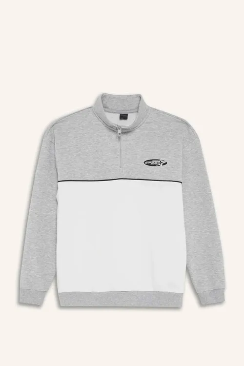 Boxy Fit dik ýaka ýarym syдыrmaly çap edilen galyň sweatshirt F3825AX25WN - 33980735 — surat 4/8