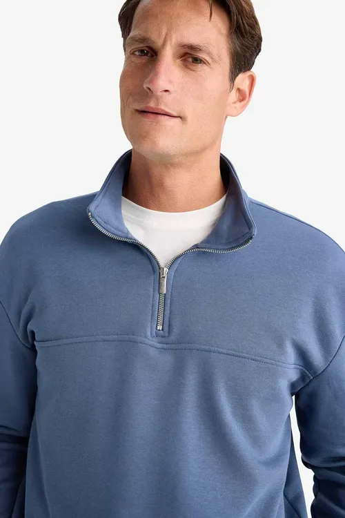 Relax Fit dik ýakaly sypdyrmaly (zamokly) basic galyň sweatshirt E5334AX24WN - 33918162