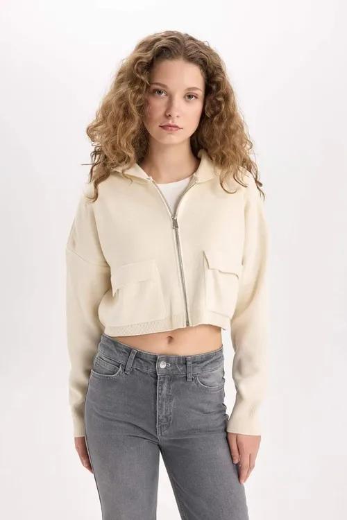 Regular Fit kapüşonly ýönekeý bir reňkli sypdyrmaly trikotaž jempir E2270AXNS - 33915823