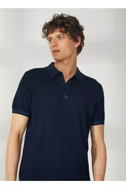 Erkekler üçin goýy gök Slim Fit polo jemper A26433TF - 20508832