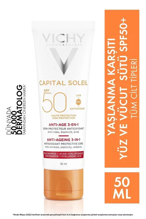 Capital Soleil 3-i 1-de garramaga garşy günden goraýjy krem SPF 50+, 50 ml - 22175642