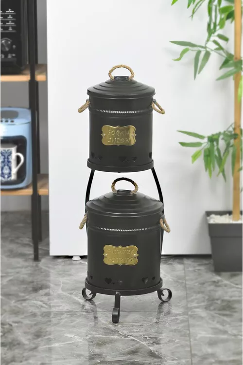 Ýeralma we sogan saklamak üçin gara metal tekje, 2 gatly - 9763669