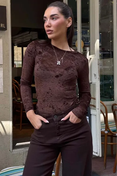 Goňur dury kadife dokumaly gyz-gelin bluzkasy MG2730 - 34182622
